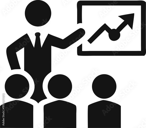 Professional business leader presenting market growth strategy and financial progress to an engaged audience