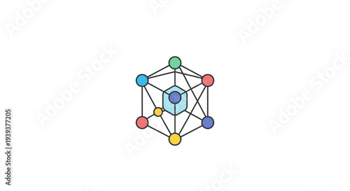 Abstract geometric design with interconnected spheres and cube structure