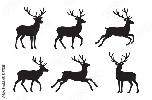 Silhouette collection of majestic deer in various poses and sizes