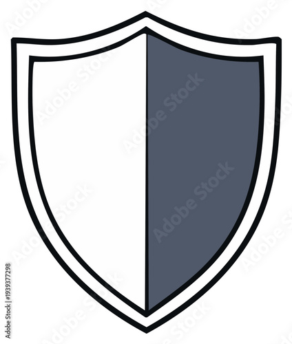 Stylized Two Tone Shield Emblem Design White and Gray Protection Illustration