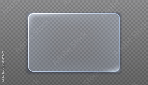 3d realistic vector icon. Transparent glass rectangular plate design mockup.