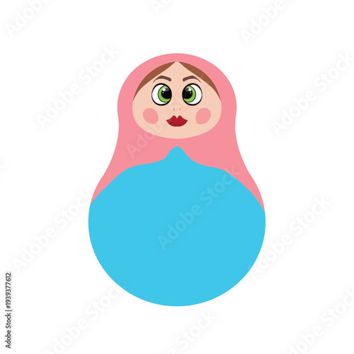Russian Matryoshka. Traditional Russian folklore dolls with big eyes and lips. Babushka doll with hohloma, traditional painted floral pattern. Hand drawn vector illustration.