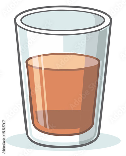 Illustrated clear shot glass filled with a warm amber or reddish brown beverage