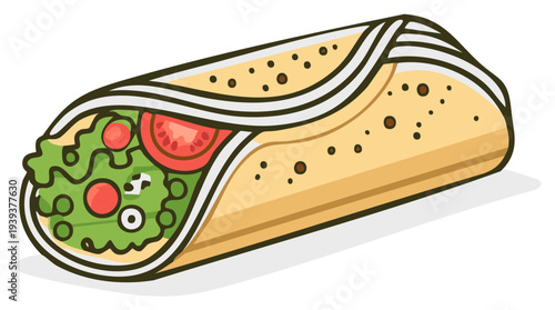Illustration of a fresh vegetable wrap with tomato and lettuce