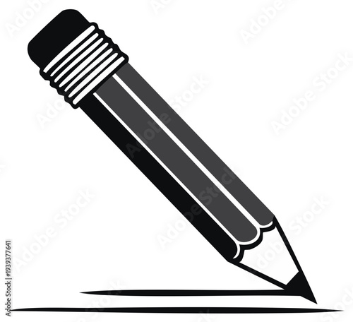 Simple vector illustration of a gray pencil with a black eraser and a line drawn underneath, design and education related, icon