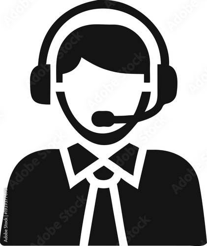 Professional call center agent icon wearing a shirt and tie with a headset