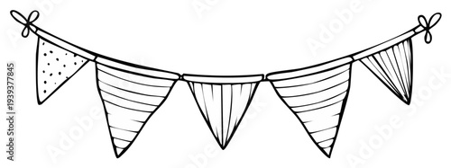 Hand Drawn Triangular Pennant Banner with Patterns and Stripes