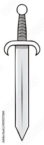Cartoon style depiction of a classic medieval sword with a simple gray blade hilt and pommel