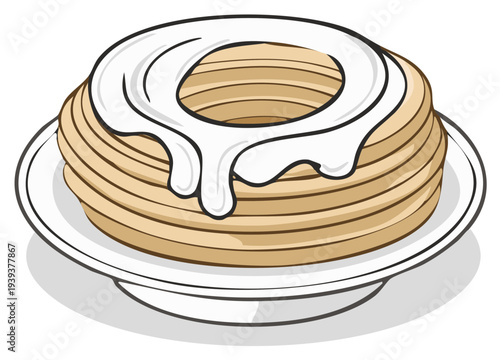 Cream Puffs Tower on Plate Dessert Pastry Cream Filling Illustration