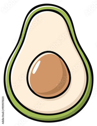 Fresh Half Avocado with Large Seed and Green Skin, Isolated Icon