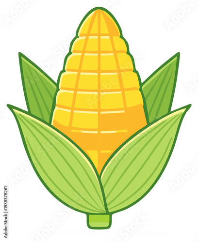 Vibrant Cartoon Corn on the Cob with Green Husks and Yellow Kernels