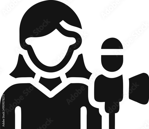 Professional Female Announcer with Microphone Representing Public Speaking and Media Engagement