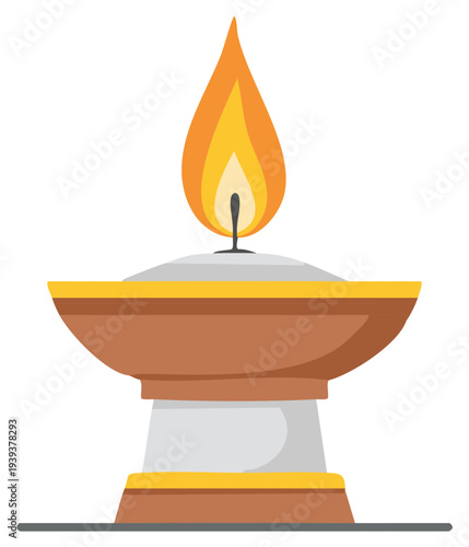 Traditional Diya oil lamp with burning flame for Diwali festival and spiritual ceremony