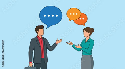 This image captures two professionals engaged in a conversation, highlighting the dynamic of interaction and communication in a business setting to inspire collaboration.