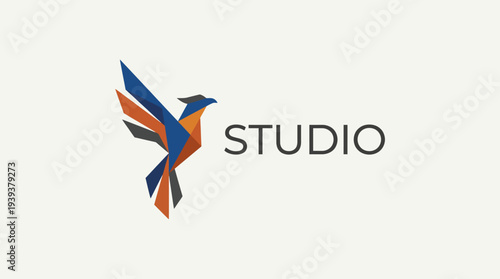 A modern and creative logo design featuring a stylized phoenix, representing rebirth and innovation, ideal for branding purposes for creative agencies and studio businesses.