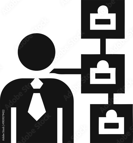 Professional leader managing a hierarchical team organization structure with connected personnel icons for business growth