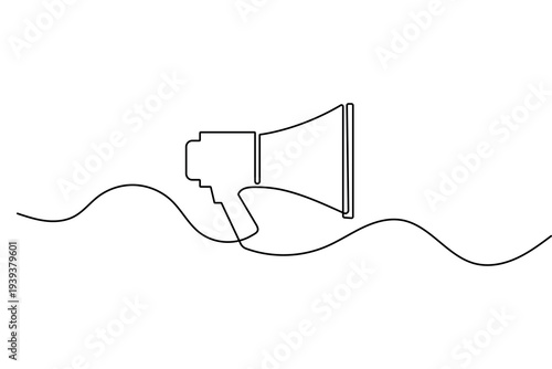 Single line drawing of a megaphone for communication concept minimalist vector art