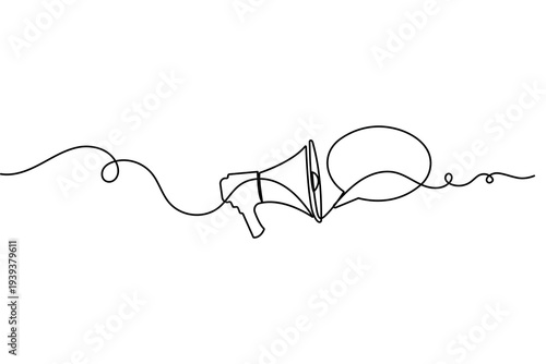 Single line drawing of a megaphone for communication concept minimalist vector art