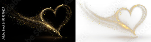 Tablou pe pânză Golden heart shape formed by sparkling dust on a transparent background in an ar