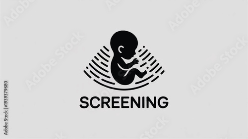 Black silhouette of a fetus within a radiating circle with text