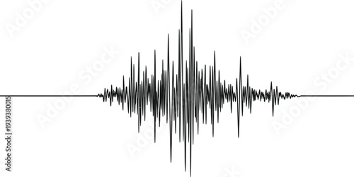 Abstract black and white sound wave graphic representing seismic activity or audio signal