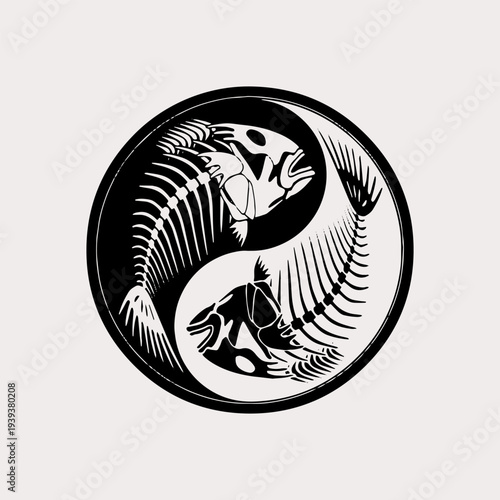 Yin yang fish skeleton circle symbol illustration