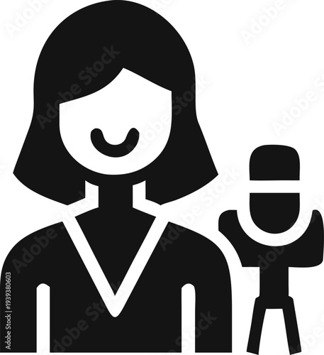 Professional Smiling Woman with Microphone Symbolizing Broadcast Media or Public Speaking