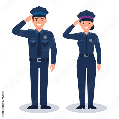 An illustrated depiction of two police officers saluting, symbolizing duty, respect, and the commitment of law enforcement to serve and protect their communities.