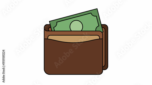 A simple and modern wallet illustration showcasing cash, presenting the concept of finance, savings, and daily transactions in a clear and straightforward manner.