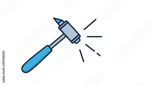 Blue medical reflex hammer tool used by doctors to test patient reactions shown in a simple flat illustration style.