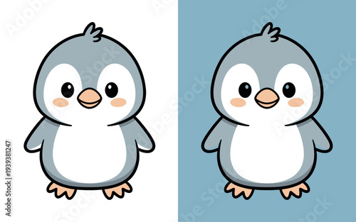 A cute penguin stands with endearing appeal on split background, ready for fun. 