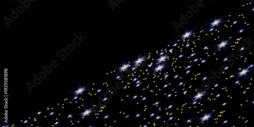 Gold glitter texture on a black background. Holiday background. Golden explosion of confetti. Golden grainy abstract texture on a black background. Design element