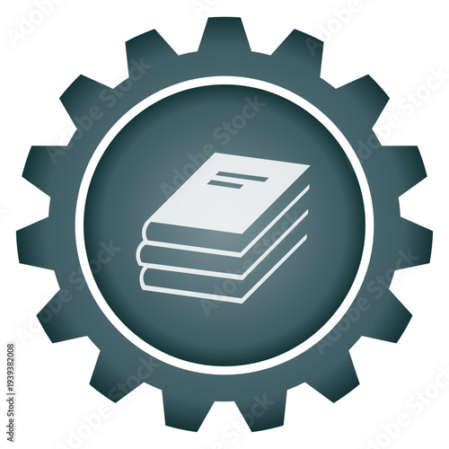 Information and Education Books Stack Knowledge Icon Gear Background Vector Graphic PNG