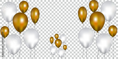 Gold confetti and ribbon balloons, celebrations banner and backgrounds