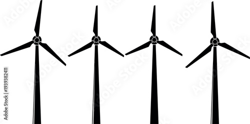 Wind turbine silhouette set isolated on white background renewable energy windmill generator icons for green power electricity production sustainable technology vector illustration collection