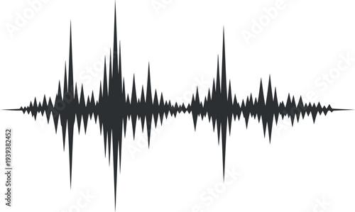 Abstract black and white sound wave graphic with fluctuating amplitude and frequency