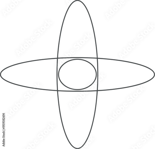 Abstract geometric design featuring intersecting ellipses and a central circle on a white background