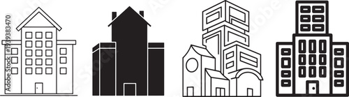 Modern residential and commercial buildings set thin line art vector illustration flat design scalable graphic