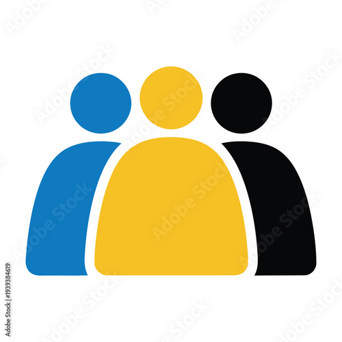 Colorful silhouettes of three people standing together in unity