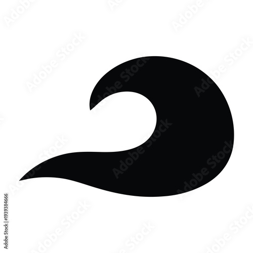 Black abstract wave symbol with smooth curve on white background