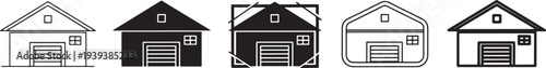 Set of modern garage buildings thin line art vector illustration flat design scalable graphic for commercial use