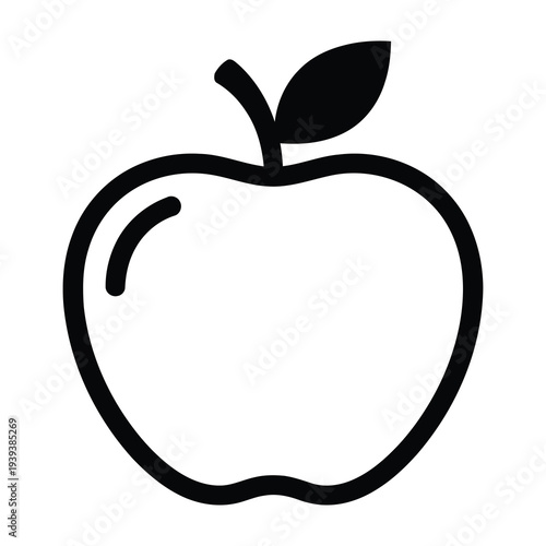 Black apple symbol with leaf illustration isolated on white background