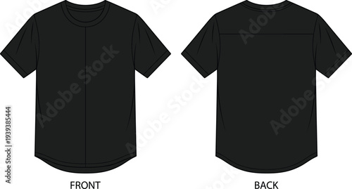 T-shirt technical flat sketch illustration vector casual apparel garment design graphics, round neckline seam detail creative art collection