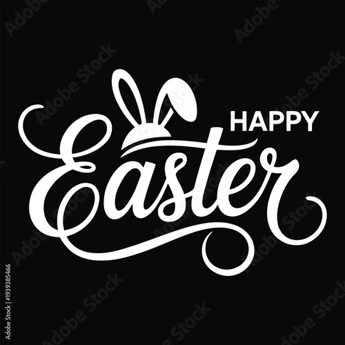 Easter holiday greeting card with white bunny ears and text on solid color background