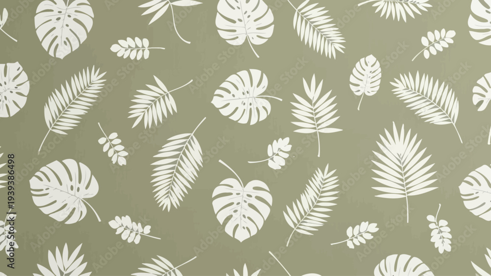 Fototapeta premium White Tropical Leaves Pattern Design Element.