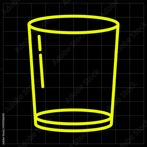 Glowing Neon Yellow Drinking Glass Icon for Bar and Beverage Menu. A high-quality neon line icon of a drinking glass, ideal for beverage menus, bar advertisements, or kitchenware shop graphics