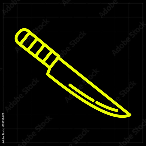 Professional Neon Kitchen Knife Icon for Chef and Culinary Tool Graphic. A sharp neon line art icon of a chef's knife, suitable for cooking blogs, restaurant branding, or kitchen equipment packaging