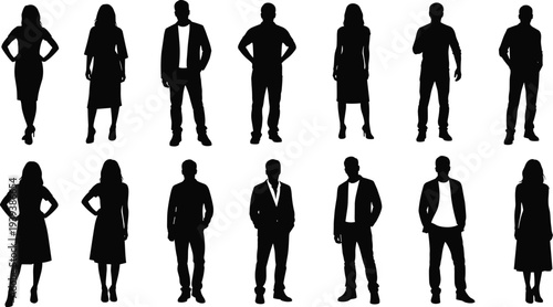 Vector illustration of stylized human silhouettes in diverse attire symbolizing identity, fashion, culture, tradition, and education