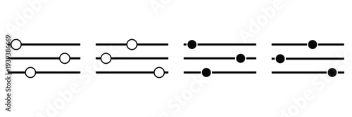 Vector icon representing three slider controls with empty circles, indicating adjustable settings or filter options in a digital interface eps 10
