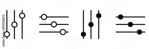 Vector icon representing three slider controls with empty circles, indicating adjustable settings or filter options in a digital interface eps 10